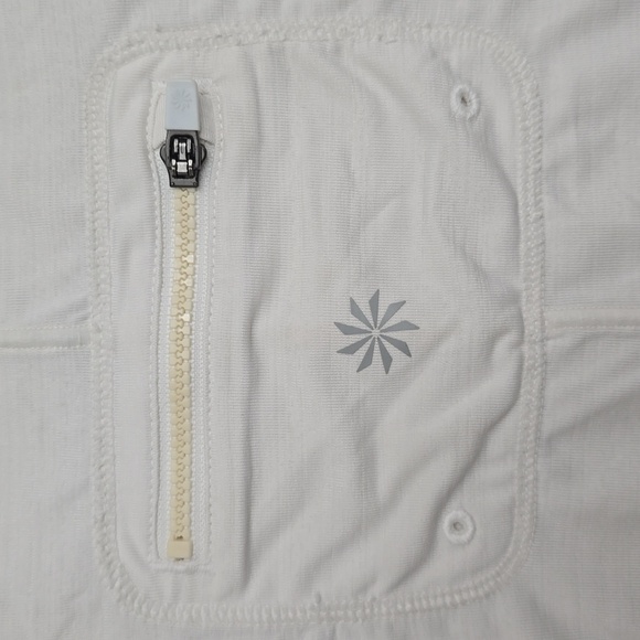 ATHLETA Women's L Cream Cap Sleeve Tee Quarter Zip Performance Pocket - Picture 4 of 7